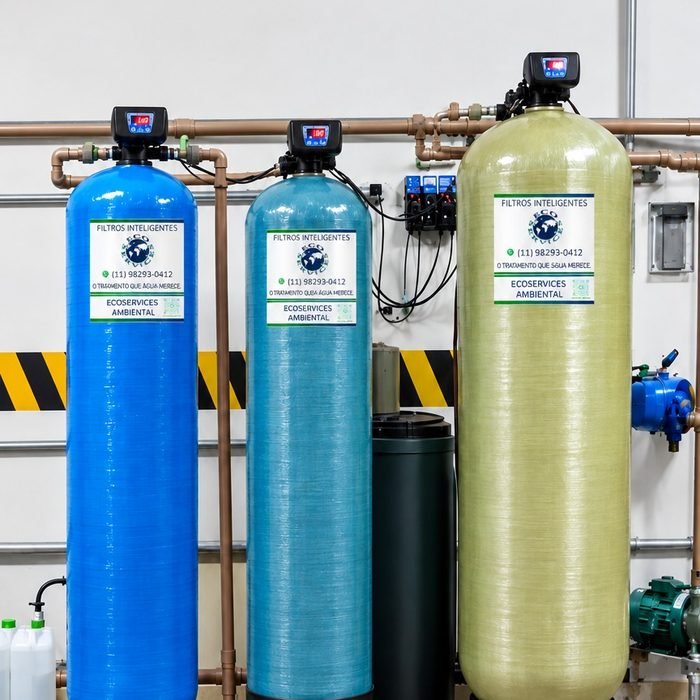 Três filtros Ecoservices instalados em casa de máquinas